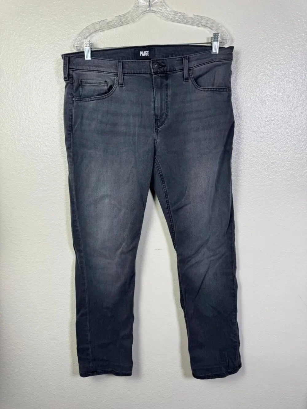 Paige Federal Slim Straight Men Jeans 34x29 Dark Wash Gray Black Stretch denim